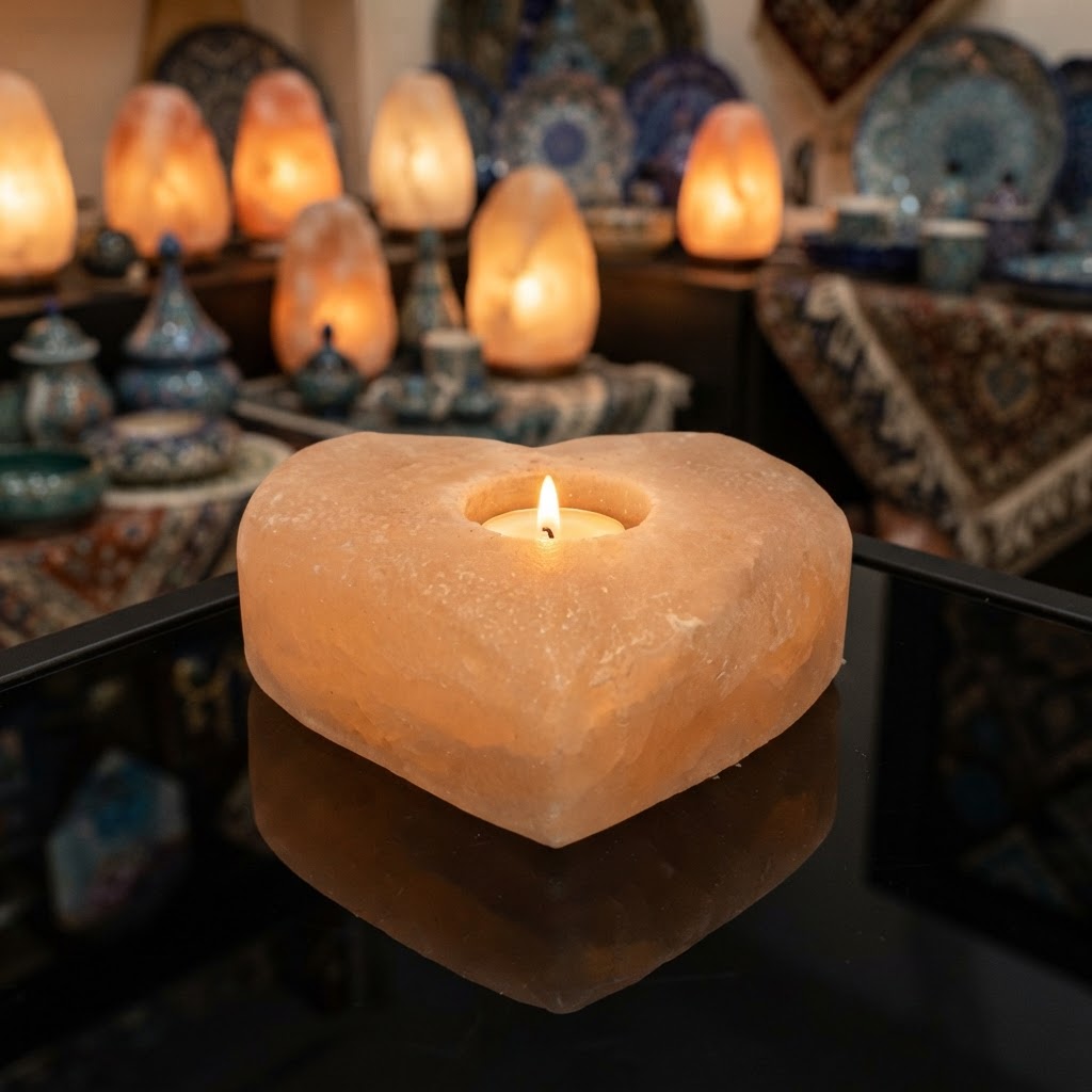 جا شمعی سنگ نمک طبیعی  طرح قلب ابزار خورده